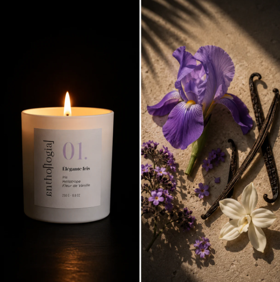 Scented vegetable candle - 01.Elegant Iris (250g/60h)