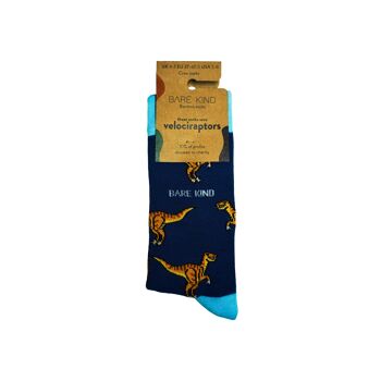 Chaussettes Vélociraptor | Chaussettes en bambou | Chaussettes bleues | Chaussettes dinosaures 4