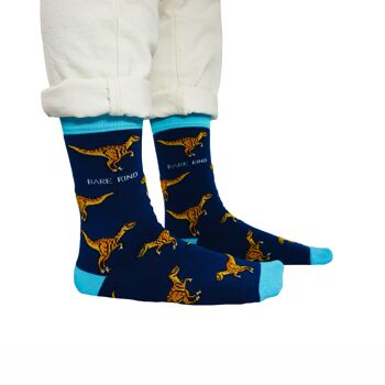 Chaussettes Vélociraptor | Chaussettes en bambou | Chaussettes bleues | Chaussettes dinosaures 6