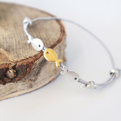 Tiny fish bracelet  with silk cord-Light Grey  bracelet- under the sea collection