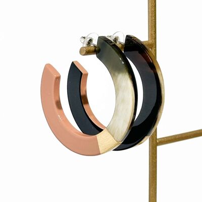 Real horn hoop earrings - Gold leaves and pink beige