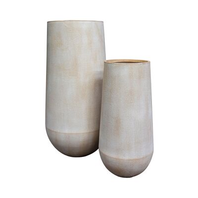 Set de 2 pots rond haut en fibre d'argile sablé diam Diam 40 et 55cm Lagos