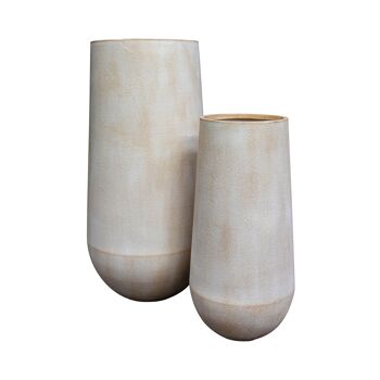 Set de 2 pots rond haut en fibre d'argile sablé diam Diam 40 et 55cm Lagos 1