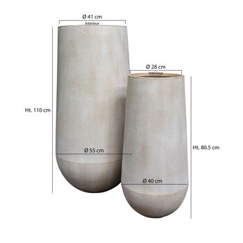 Set de 2 pots rond haut en fibre d'argile sablé diam Diam 40 et 55cm Lagos 5