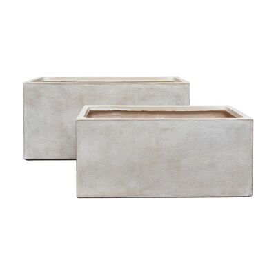 Set de 2 pots rectangles en fibre d'argile couleur sable Diam 80/100cm Lagos