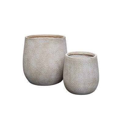 Set of 2 round pots in sand-colored fiber clay Diam 32/44cm Lagos