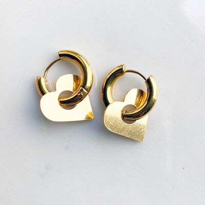 BIG HEAVY ROUND Heart Hoop Earrings • NEW