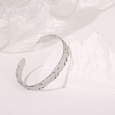 Silver leaf bangle bracelet