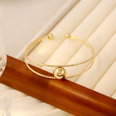 Double line gold bangle bracelet with ball