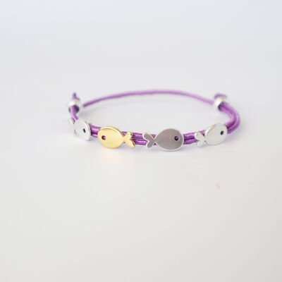 Tiny fish bracelet with silk cord-Purple bracelet- under the sea collection