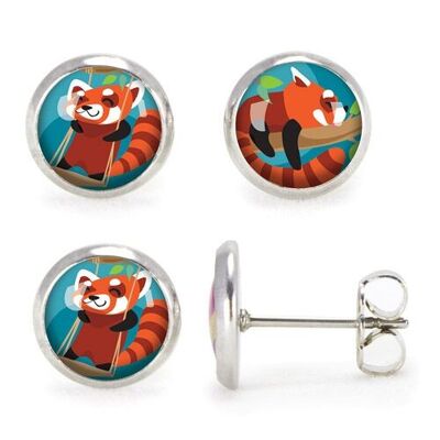 Orecchini a bottone Panda rosso/Snooze per bambini - Argento