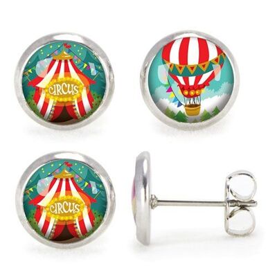 Children's Circus / Hot Air Balloon Stud Earrings - Silver