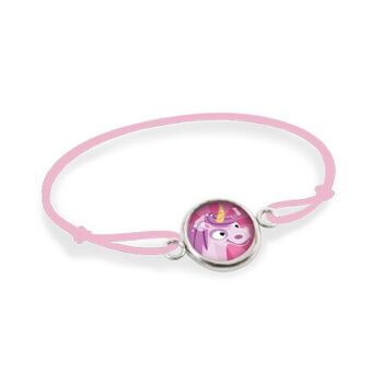 Bracelet Cordon Enfant Licorne Rose - Argent 1