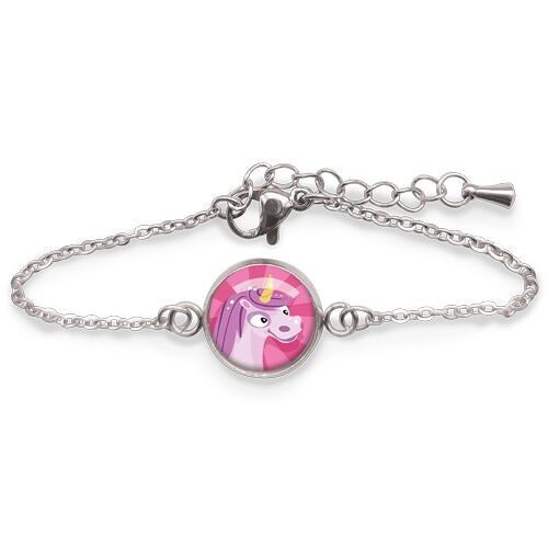 Bracelet Gourmette Enfant Licorne Rose - Argent