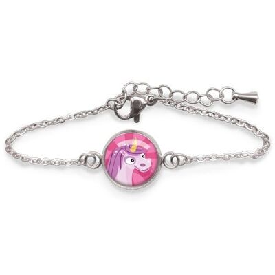 Pulsera Bordillo Infantil Unicornio Rosa - Plata