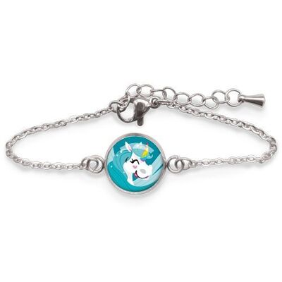 Pulsera Bordillo Infantil Unicornio Azul - Plata