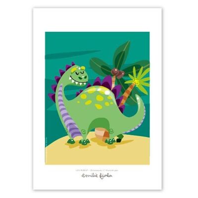 Dekoratives Poster A4 Kind Junge Dinosaurier
