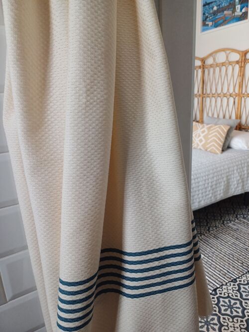 Fouta hammam Natural Rayas azul petróleo