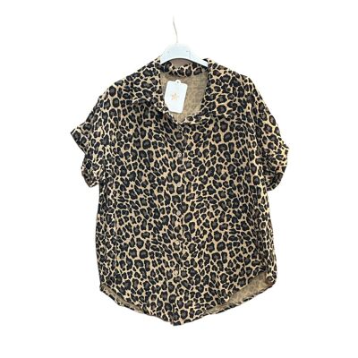 Leopard cotton gauze shirt
