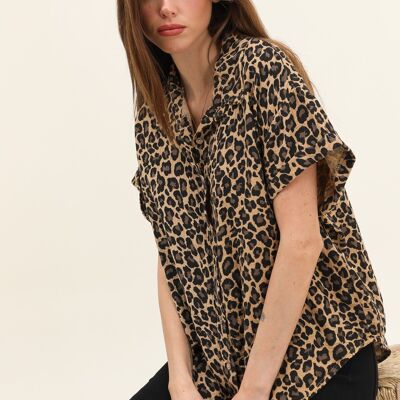 Leopard cotton gauze shirt