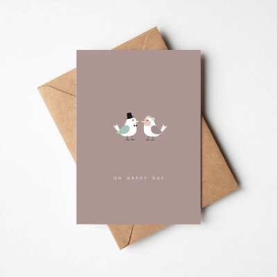 Wedding congratulations card "Bird wedding mauve"