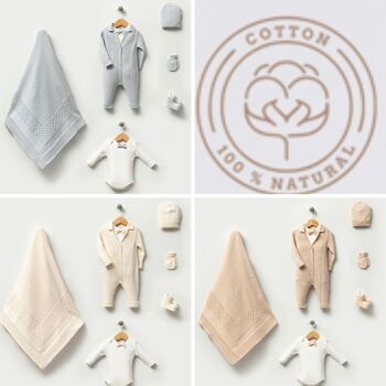 Ensemble de tricots avec nœud papillon en coton biologique pour bébé de 0 à 3 mois 1