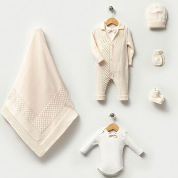 Ensemble de tricots avec nœud papillon en coton biologique pour bébé de 0 à 3 mois 4
