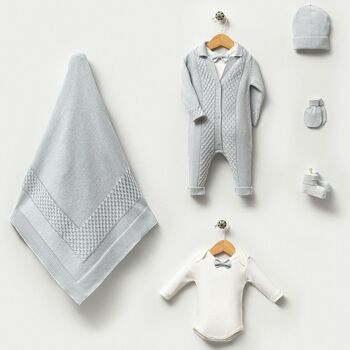 Ensemble de tricots avec nœud papillon en coton biologique pour bébé de 0 à 3 mois 9