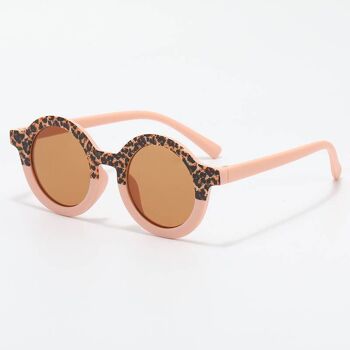 Lunettes de soleil bébé et enfant UV400 rondes - Rose Tendre / Léopard 2