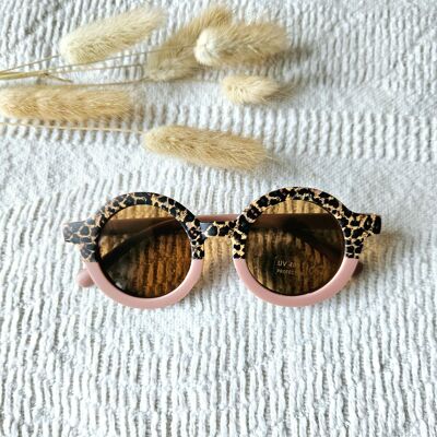 Baby and children's sunglasses UV400 round - Old pink / Leopard