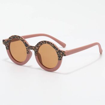 Lunettes de soleil bébé et enfant UV400 rondes - Vieux rose / Léopard 6