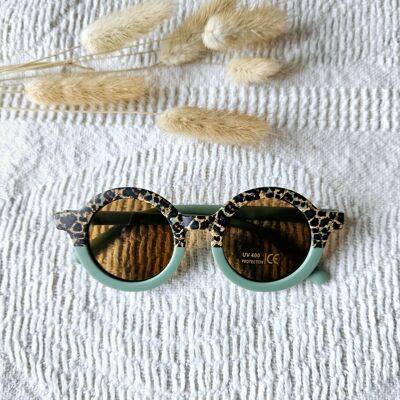 Baby- und Kindersonnenbrille UV400 rund – Salbei / Leopard