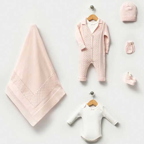 Organic Cotton 0-3M Elegant Baby Girl Knitwear Set