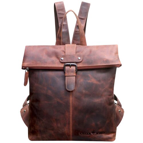 Sandy Kleine Rucksack mit Rolltop Mädchen Lederrucksack Damen Modern