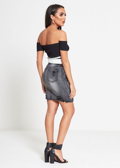 CHARCOAL DISTRESSED HEM DENIM SKIRT (B609-82b)