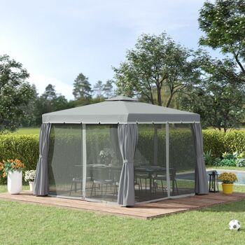 Meubles Hüsch Tuinpaviljoen Tuinpaviljoen 3 x 3 m tente avec double pied tente de fête avec 4 x zijpanelen klamboe aluminium polyester durable 2