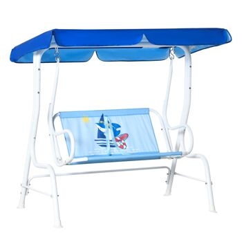 Meubles Hüsch Kinderschommelbank 2-zits Kinderschommel avec schuifdak réglable Tuinschommel pour enfants de 3-6 ans en métal bleu 110x74x113cm 1