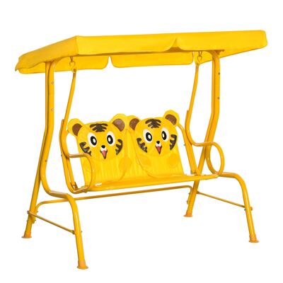 Muebles Hüsch colchoneta colgante para niños tumbona infantil de 2 piezas con tuinschommel schuifdak ajustable para niños de 3 a 6 años metal amarillo 110x74x113cm