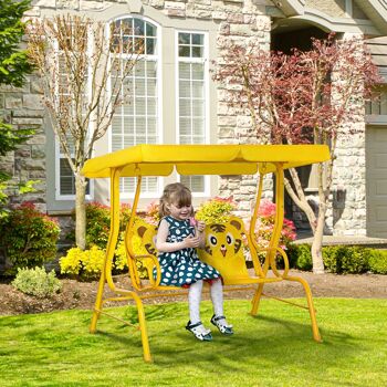 Meubles Hüsch tapis suspendu pour enfants chaise longue pour enfants à 2 boutons avec schuifdak tuinschomel réglable pour enfants de 3 à 6 ans métal jaune 110x74x113cm 3