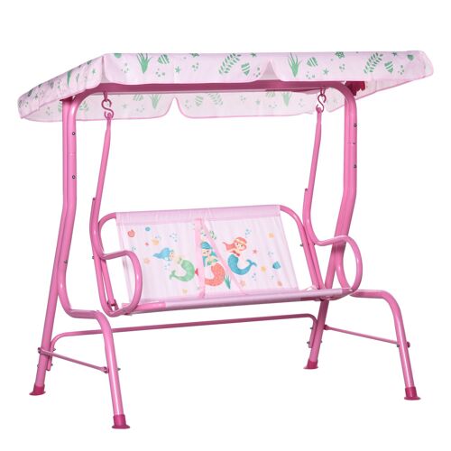 Möbel Hüsch kinderschommel veranda 2-zits kinderschommel met verstelbaar schuifdak tuinschommel voor 3-6 jaar kinderen metaal roze 110x74x113cm