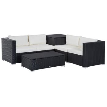 Meubles Hüsch Ensemble de meubles en polyrotin 6 pièces avec coussins, banquettes, table de salon avec opbergruimte, acier, luxe noir et crème 1