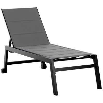 Möbel Hüsch ligstoel aluminium tuinligstoel relaxligstoel tuin 5-voudig verstelbare rugleuning staal tekstlijn foam grijs 168 x 72 x 102 cm