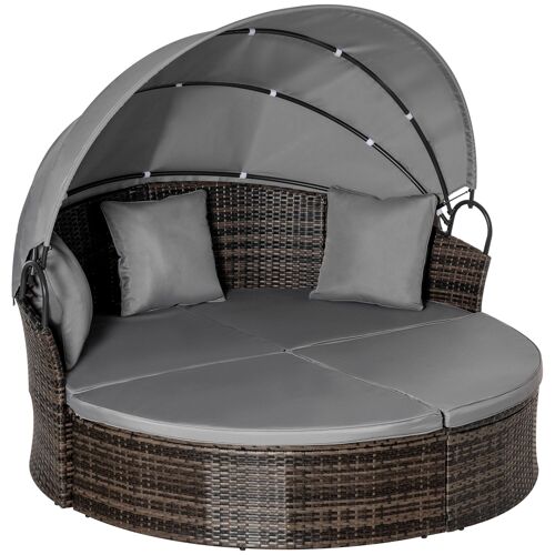 Möbel Hüsch poly rattan zonne-eiland met opvouwbare zonneluifel lounge ligbed tuin ligbed set tuinset grijs 171 x 180 x 155 cm