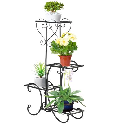 Möbel Hüsch bloemenstandaard bloemenrek van metaal 4 niveaus plantenplank bloementrap bloemenstandaard voor binnen en buiten tuin balkon 45x24,5x80cm