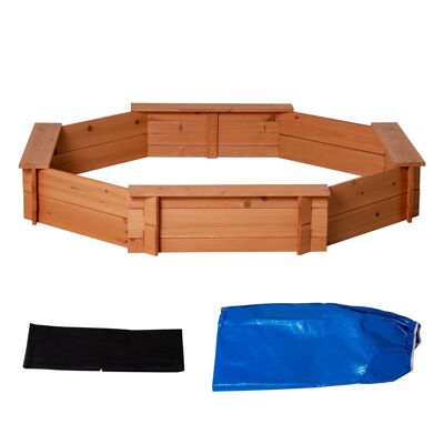 Outdoor sandbox with lid Eight-sided solid wooden sandbox Sodemloos design for children from 3-8 years 139.5 x 139.5 x 21.5 cm