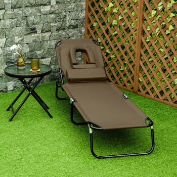 Buitenzonnige ligstoel, tuinligstoel, threepotige ligstoel, relaxligstoel avec leesvenster, gezichtsopening, bruin 2