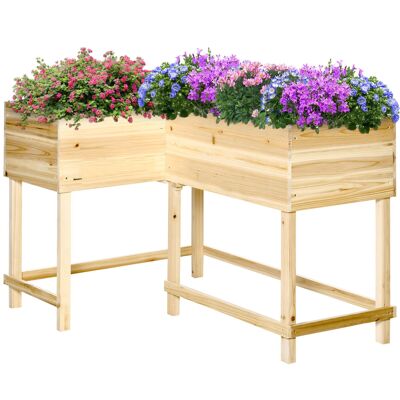 Möbel Hüsch wooden planter, raised with irrigation system, with non-woven flower basket, flower pot, herb bed, natural, 122 x 91 x 81 cm