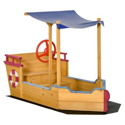 Mobili Hüsch zandbak scheepsdesign modderbak van hout zeilschip con bankje flagmast piratenschip per bambini 3-8 anni 160 x 70 x 103 cm