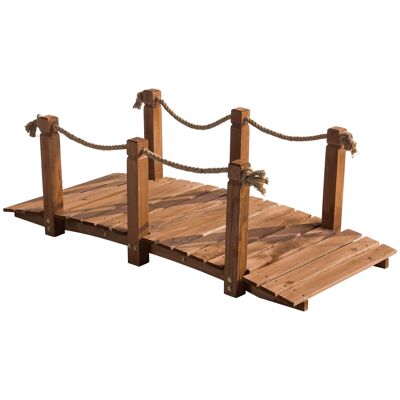 Furniture Hüsch garden bridge 1.5 m wooden bridge loopable wooden bridge viticulture bridge with railing up to 200 kg solid wood brown