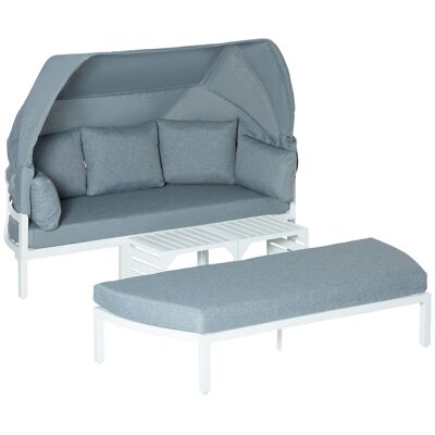 Möbel Hüsch ensemble de meubles de cuisine 4 pièces avec bijzettafel dakbank ensemble de meubles de balcon banc avec coussins extérieur aluminium blanc + gris